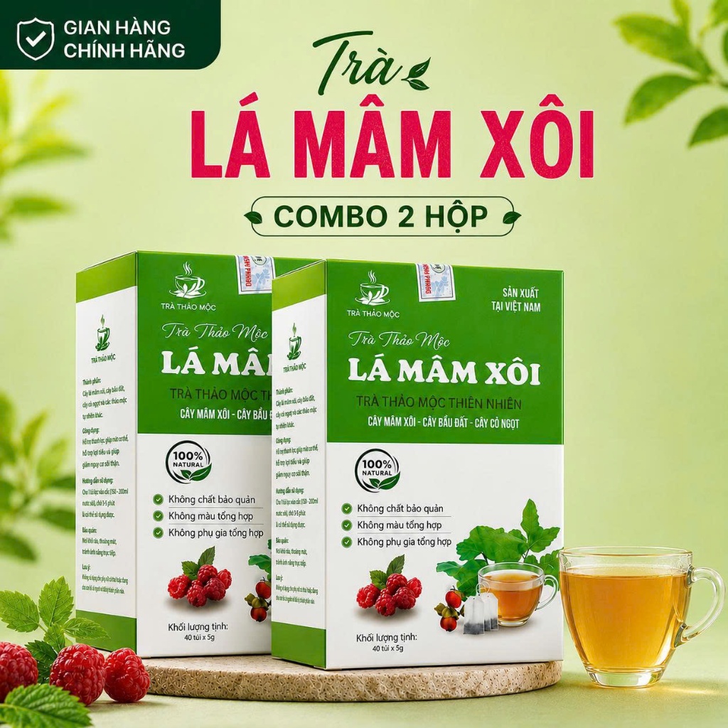 Trà Mâm Xôi Thảo Mộc Túi Lọc 40 Gói – Dễ Uống, Tiện Lợi