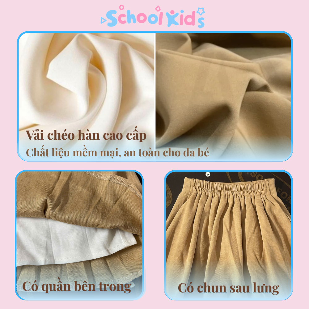 [MỞ BÁN GIẢM 30K] Chân váy chữ A bé gái SCHOOL KIDS có chun sau lưng co giãn, mềm mạI