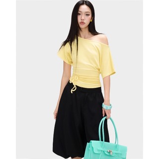 Áo thun kiểu EAGER lệch vai tay cánh dơi có nơ cột eo MANISO TOP