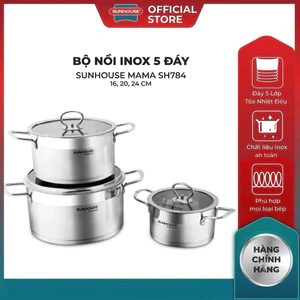 BỘ NỒI INOX 5 ĐÁY CAO CẤP SUNHOUSE MAMA SH784