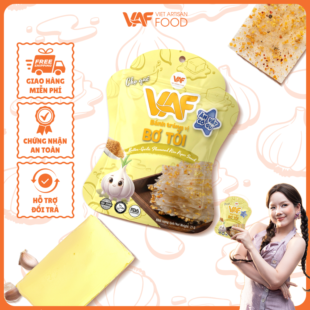 Bánh Tráng Bơ Tỏi VAF - Bản Sắc Việt Gói 27gr