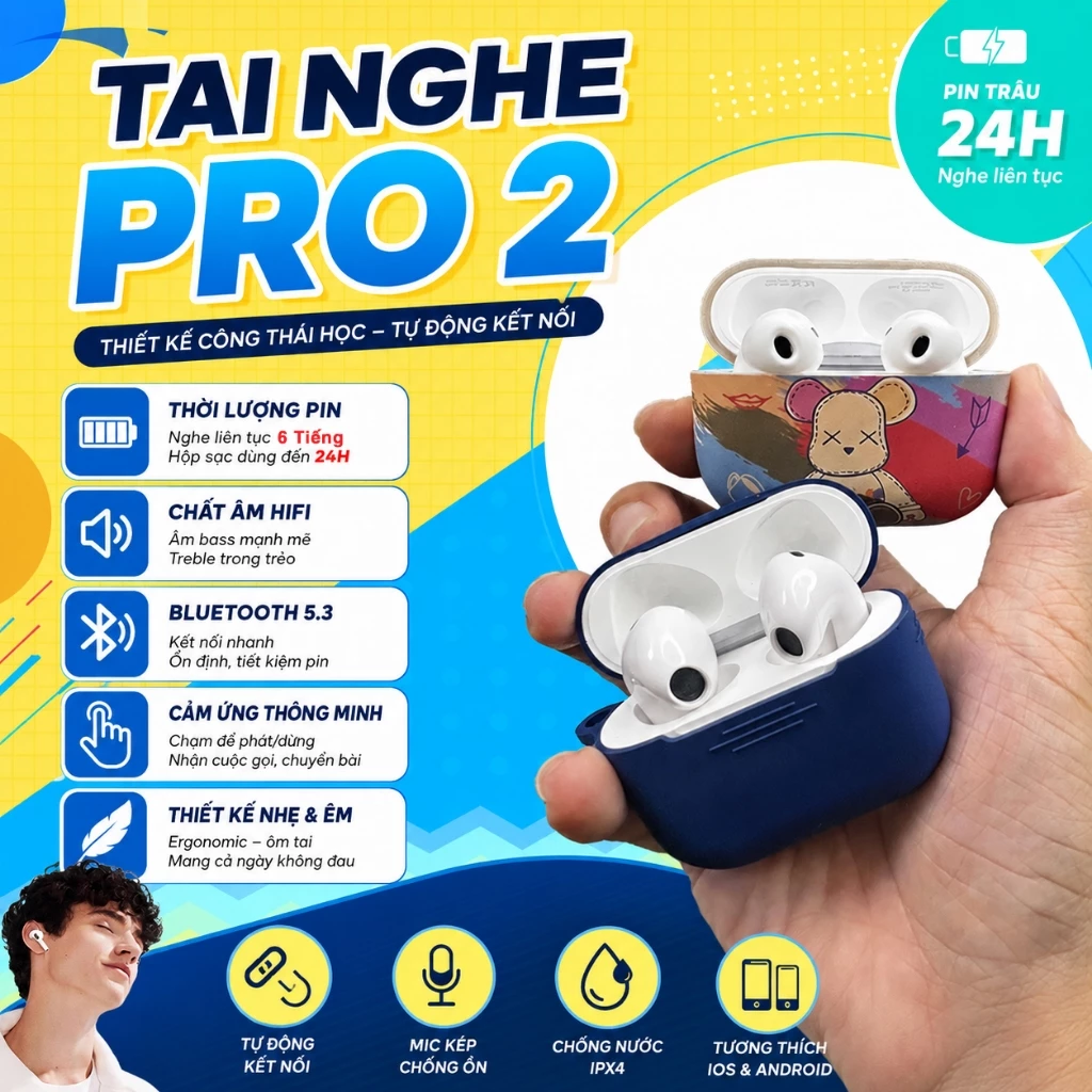 Tai nghe Bluetooth Pro 2 ANC với hộp sạc