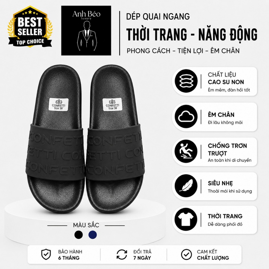 Dép Nam Quai Ngang In nổi ConFITTI - Thời Trang Quai Ngang Nam 2026