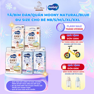 Tã Dán/Quần Moony Natural, Dịu Nhẹ/ Blue - Sợi Bông Organic Siêu Mềm Thoáng Size NB/S/M/L/XL/XXL