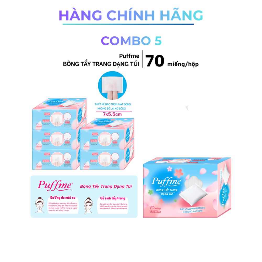 [Combo] Bông Tẩy Trang PUFFME Dạng Túi Xỏ Ngón 70 Miếng - Mềm Mại Không Xơ Bông