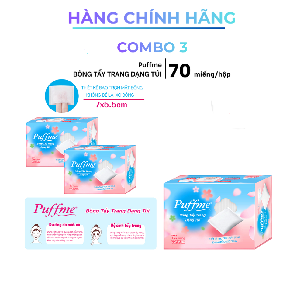 [Combo] Bông Tẩy Trang PUFFME Dạng Túi Xỏ Ngón 70 Miếng - Mềm Mại Không Xơ Bông