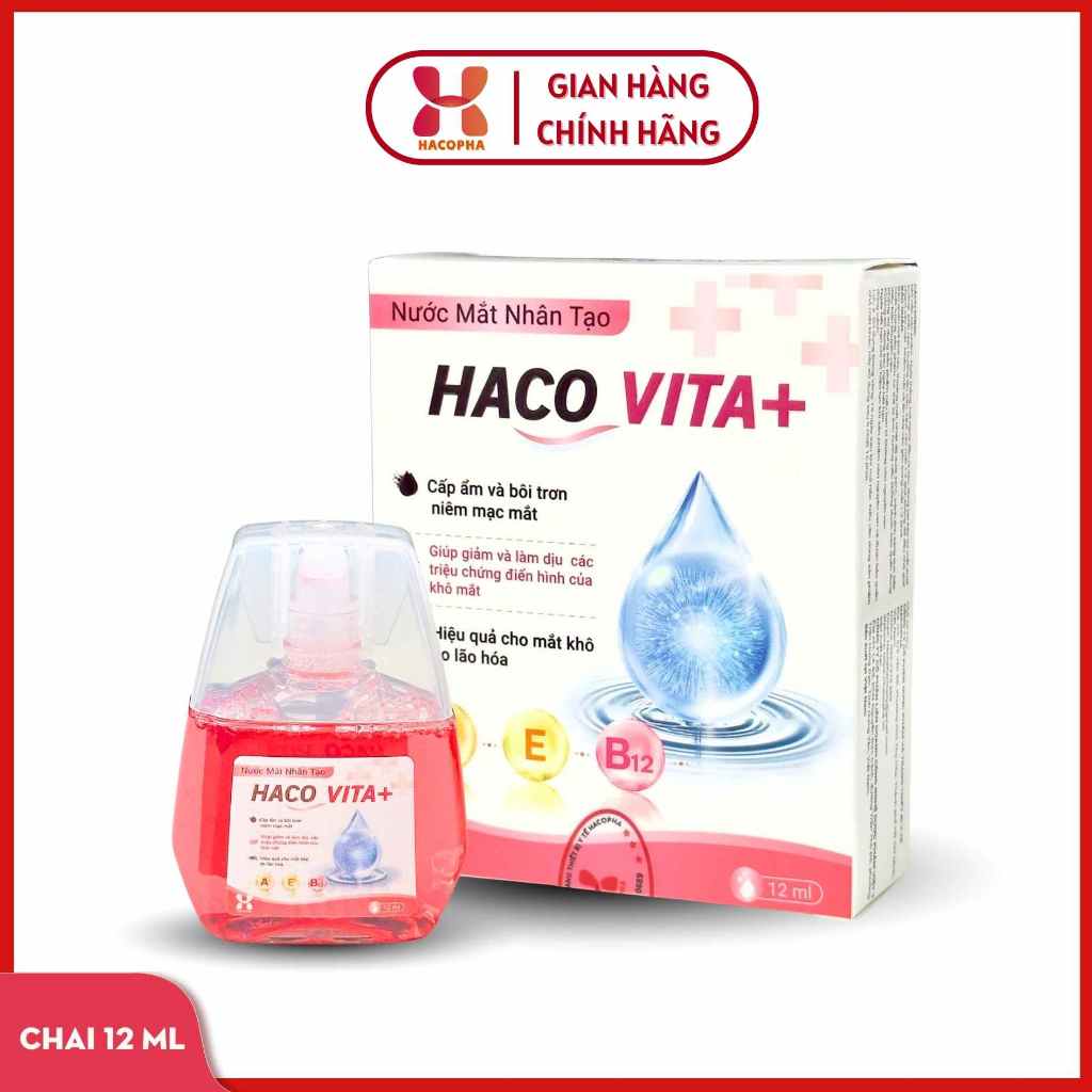 Nước Mắt Nhân Tạo HACO VITA+ - chai 12 ml - dưỡng mắt, cấp ẩm và bôi trơn niêm mạc mắt, khô mắt do lão hóa