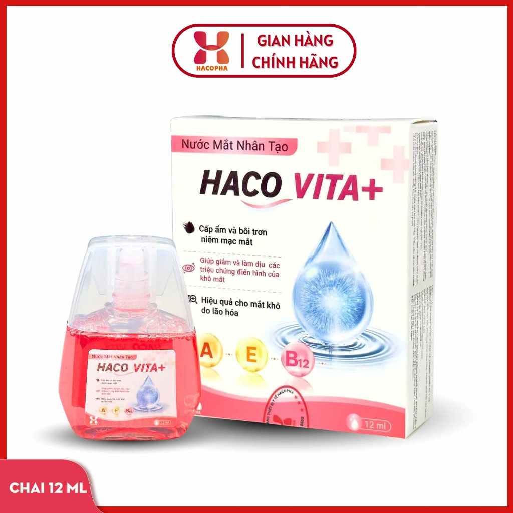 Nước Mắt Nhân Tạo HACO VITA+ - chai 12 ml - dưỡng mắt, cấp ẩm và bôi trơn niêm mạc mắt, khô mắt do lão hóa
