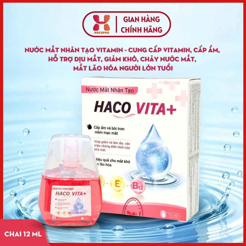 Nước Mắt Nhân Tạo HACO VITA+ - chai 12 ml - dưỡng mắt, cấp ẩm và bôi trơn niêm mạc mắt, khô mắt do lão hóa