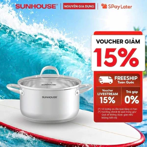 Nồi Inox 3 đáy Sunhouse SHG301 - 16/20/24/28cm - Dùng cho mọi loại bếp - Đáy 3 lớp - Hàng chính hãng