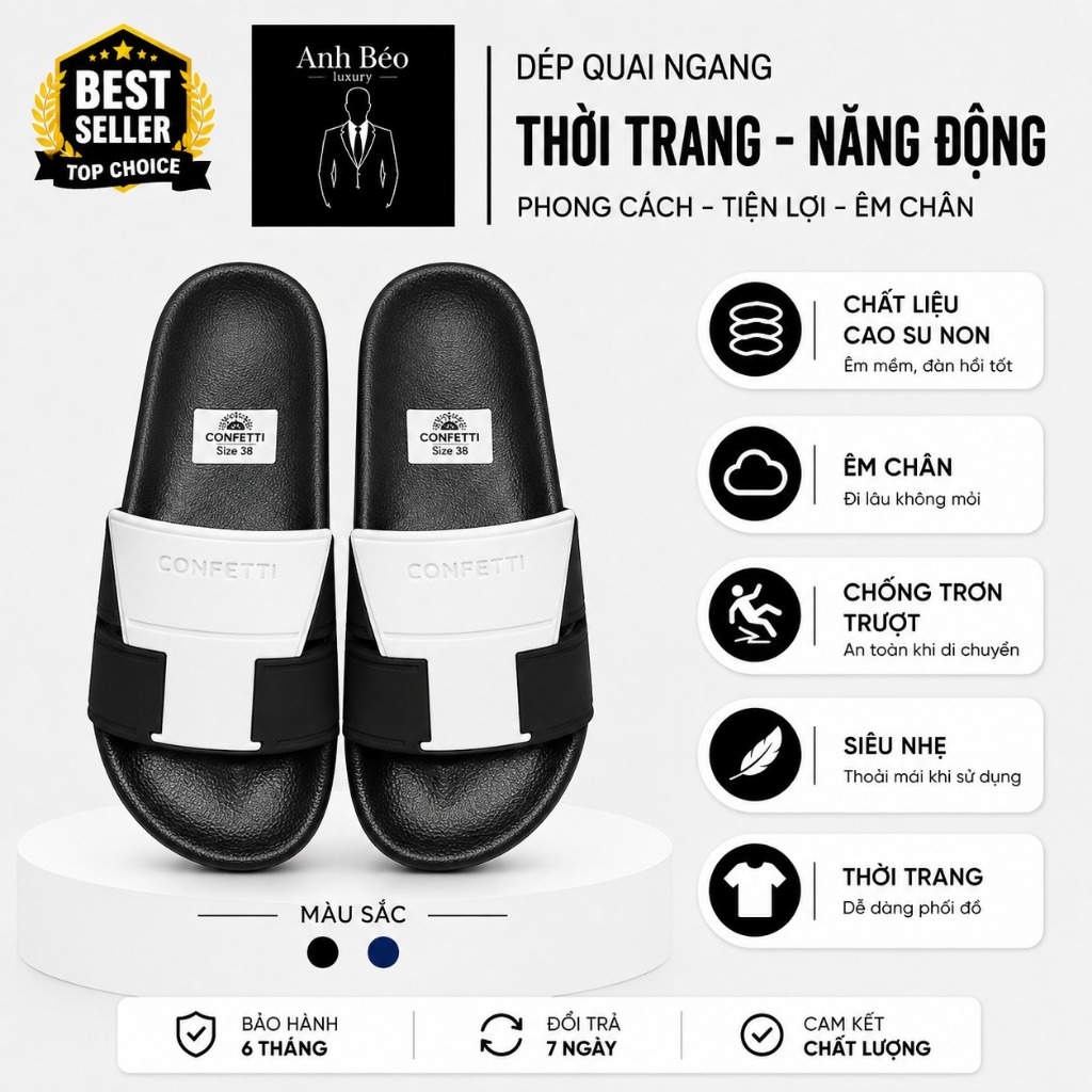 Dép quai ngang thời trang nam - Quai Cao Su Non Dập Nổi Hình Hoạ tiết