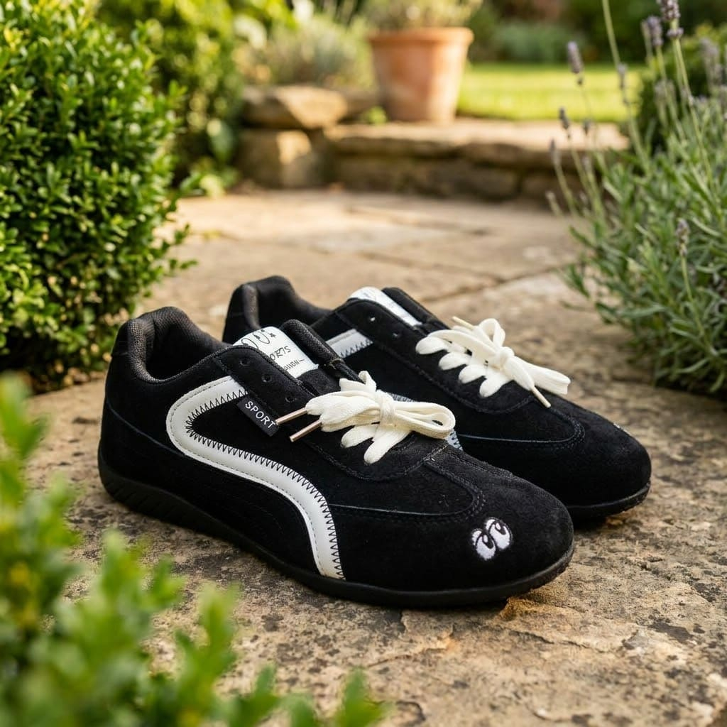 Giày Sneaker Hàn Quốc Nữ Da Lộn Màu Nâu Phối Hồng,Đen Phối Trắng,Đỏ Phối Trắng, Đế Bệt Êm Chân Đi Học Đi Chơi