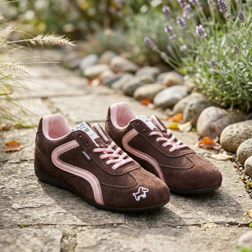 Giày Sneaker Hàn Quốc Nữ Da Lộn Màu Nâu Phối Hồng,Đen Phối Trắng,Đỏ Phối Trắng, Đế Bệt Êm Chân Đi Học Đi Chơi