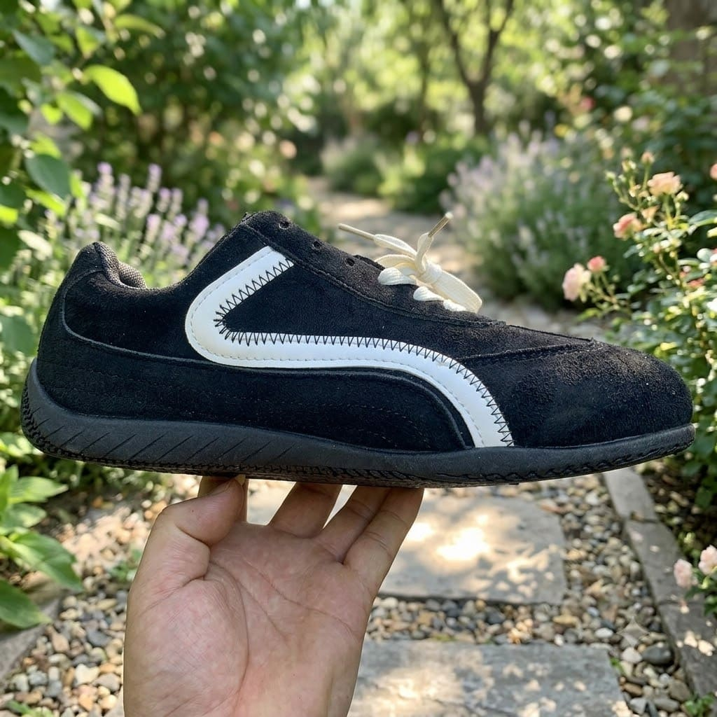 Giày Sneaker Hàn Quốc Nữ Da Lộn Màu Nâu Phối Hồng,Đen Phối Trắng,Đỏ Phối Trắng, Đế Bệt Êm Chân Đi Học Đi Chơi