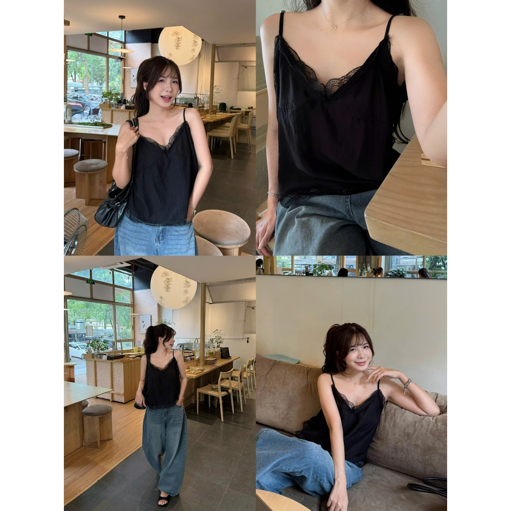 Lara Top (TSW) Áo hai dây cổ tim viền ren Nữ