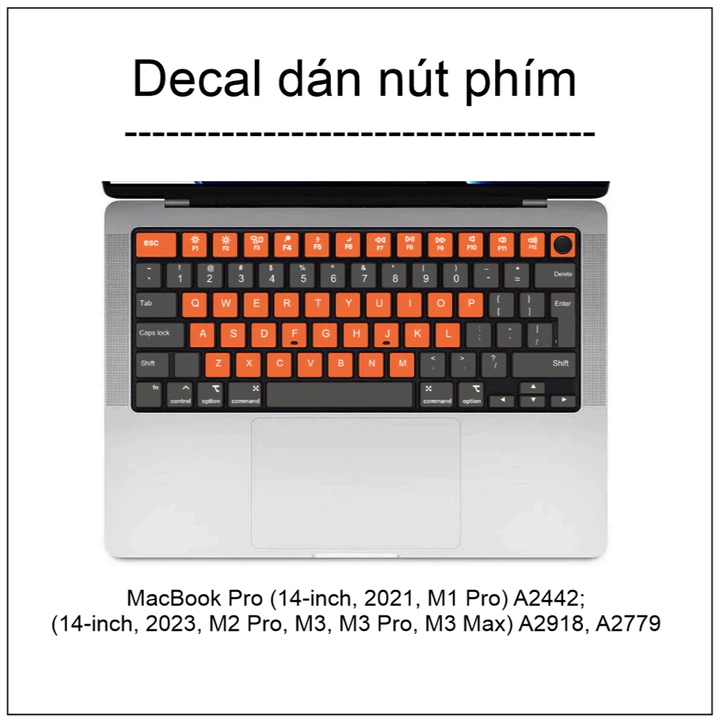Decal dán nút custom cho MacBook Pro (14-inch, 2021, M1 Pro) A2442 , 2023, M2 Pro, M3, M3 Pro, M3 Max) A2918, A2779