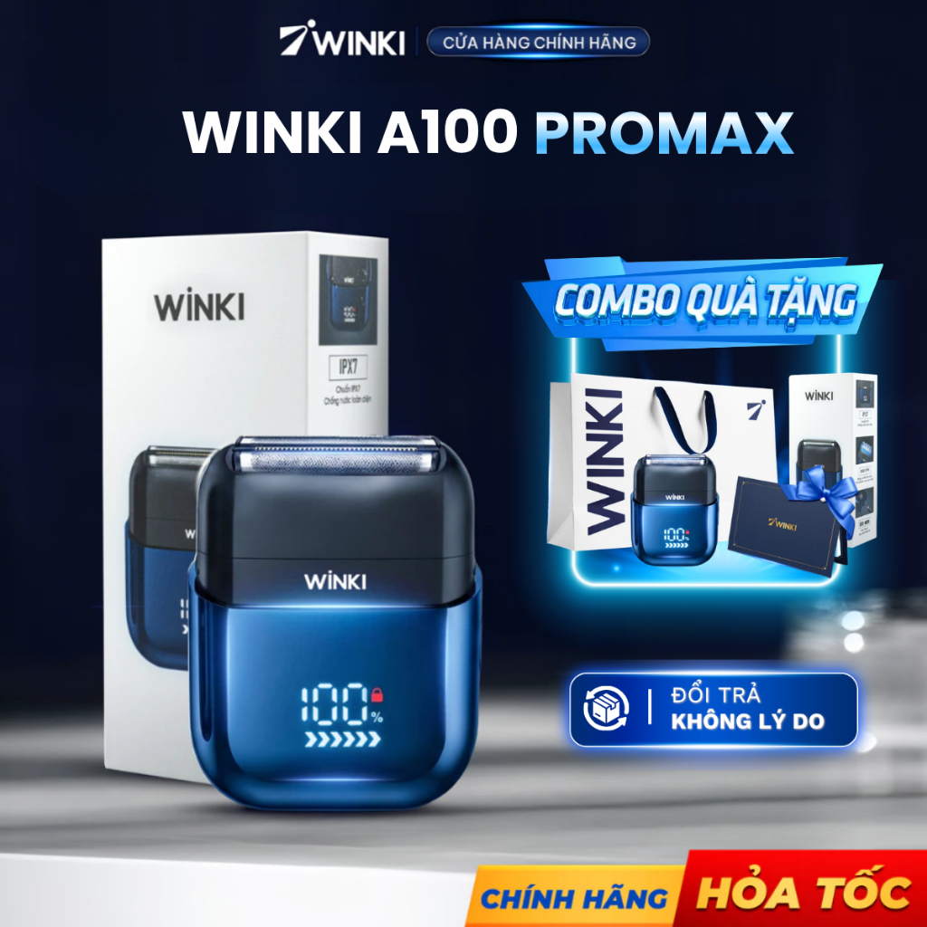 Máy cạo râu Winki A100, máy cạo râu cao cấp mini cho nam chống nước toàn thân IPX7, pin 60 ngày, cạo cực sát cực êm