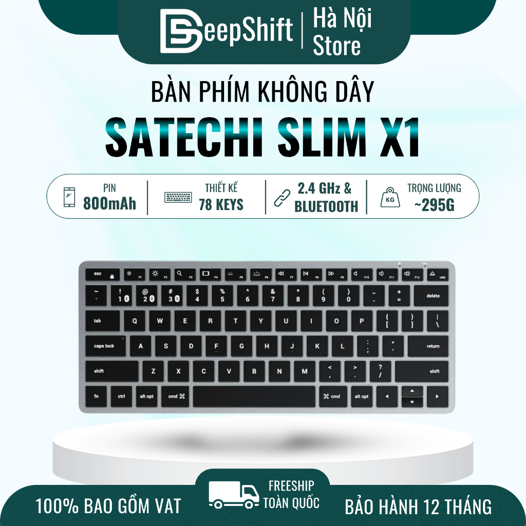 Bàn phím Bluetooth Satechi Slim X1 | Đèn nền | Mini gọn nhẹ | Kết nối 3 thiết bị