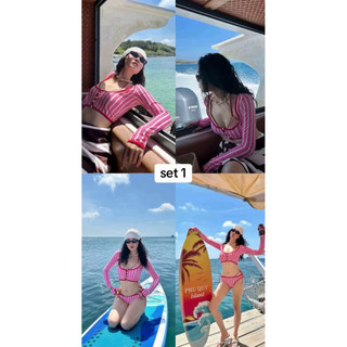 (Ảnh thật mô tả-hàng sẵn mút)•HỎA TỐC•Bộ bơi hai mảnh  ba mảnh bikini kẻ sọc bra hottrend Hàn Quốc mẫu mới2026