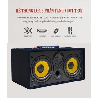 Loa Xách Tay Karaoke JB Z990 PRO, 2 Bass Đôi, Kèm 2 Mic Hát Nhẹ,Chống Hú,Chip Vang Số Có Reverb Echo Hát Hay.