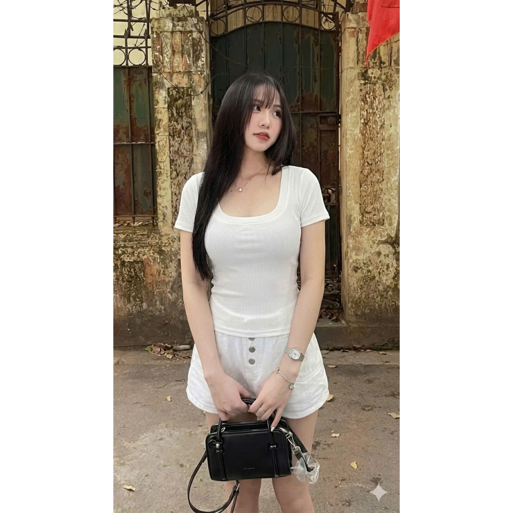 Áo Thun Gân Tăm Nữ Cổ Vuông Ôm Body Tôn Dáng Co Giãn 4 Chiều A9