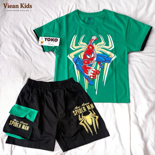 Đồ Bộ bé trai in spider man từ 13 - 27kg thun cotton mịn mát cao cấp - hãng YOKO