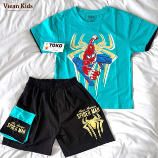 Đồ Bộ bé trai in spider man từ 13 - 27kg thun cotton mịn mát cao cấp - hãng YOKO