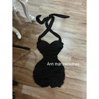 Đầm body nhún fom ôm body fit dáng cột yếm sang chảnh thun ladong mịn