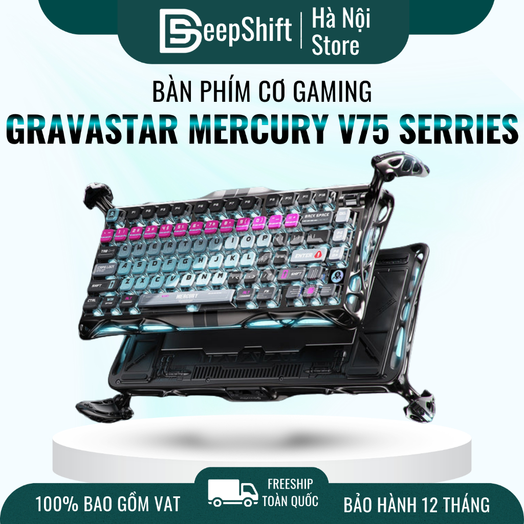 Bàn phím cơ GravaStar Mercury K1 Pro Cyberpunk RGB Mechanical Keyboard Wireless Hot Swap Gaming