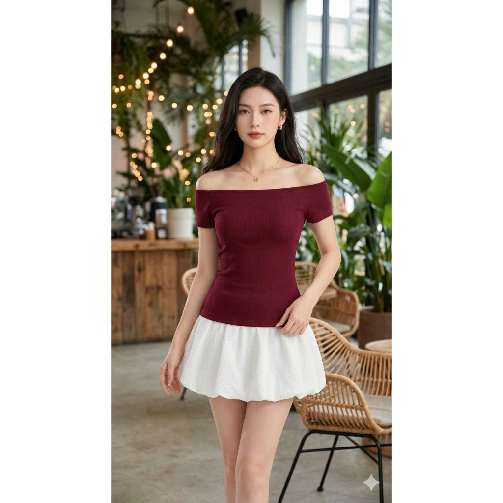 Áo Thun Cotton Nữ Trễ Vai Cộc Tay Dáng Ôm Basic BigSize, Áo Trễ Vai Trơn Phadavi A30