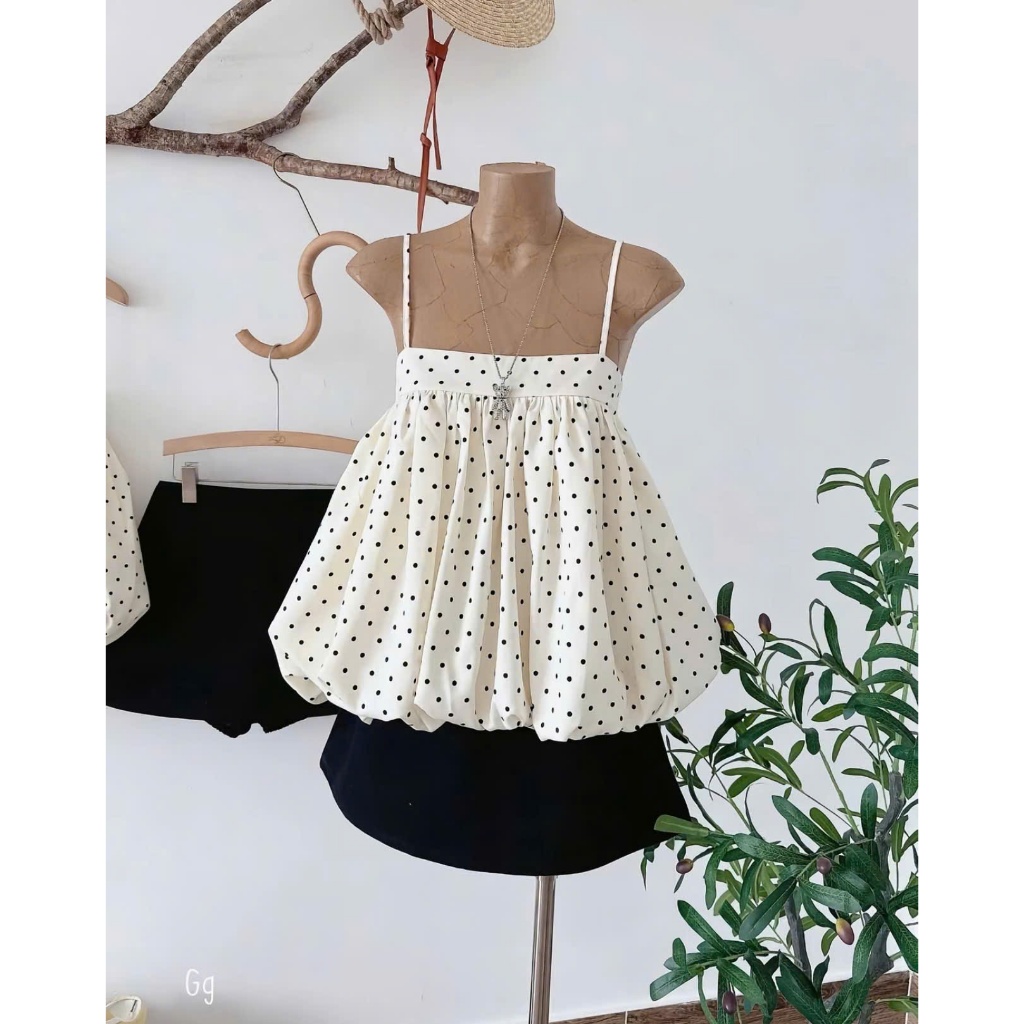 ÁO BABYDOLL HAI DÂY CHẤM BI - VẢI LỤA MỀM