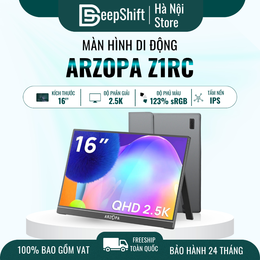 Màn Hình Di Động ARZOPA Z1RC 16" 2.5K IPS | 500 Nits | 100% sRGB | USB-C HDMI | Chính Hãng |Hỏa Tốc