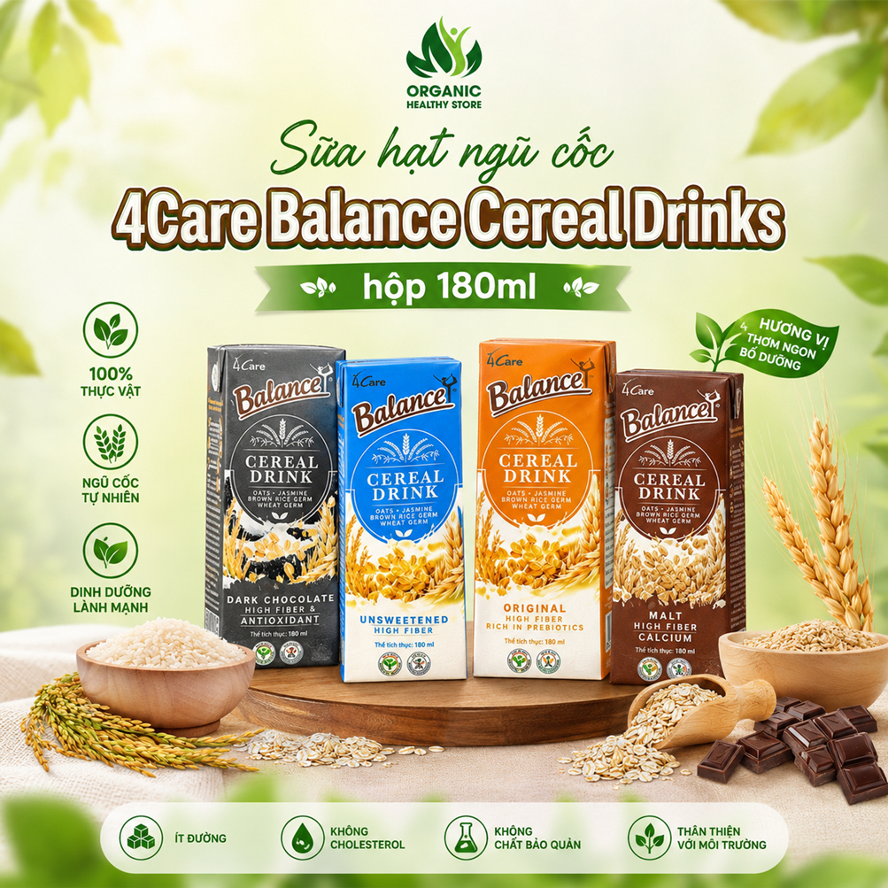 Sữa hạt ngũ cốc 4Care Balance Cereal Drinks hộp 180ml