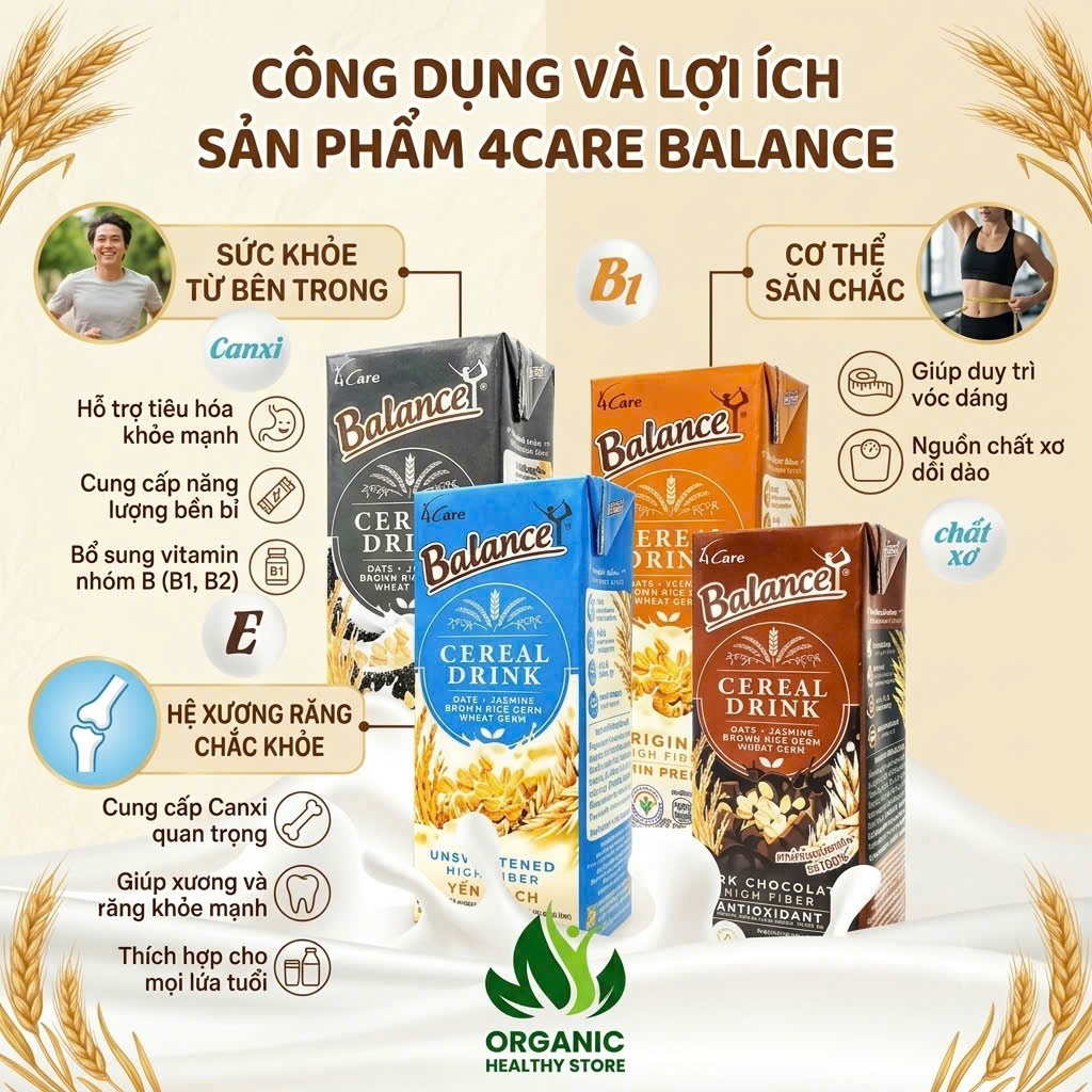 Sữa hạt ngũ cốc 4Care Balance Cereal Drinks hộp 180ml