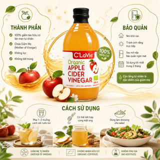 Giấm Hữu Cơ C’Lavie Nhập Khẩu Ý 500ml/1L Giấm Táo, Gừng Nghệ, Lựu