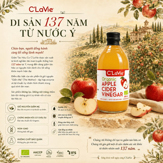 Giấm Hữu Cơ C’Lavie Nhập Khẩu Ý 500ml/1L Giấm Táo, Gừng Nghệ, Lựu