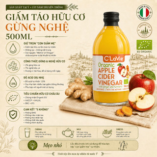 Giấm Táo Hữu Cơ Gừng Nghệ C’LaVie 500ml Nhập Khẩu Ý Hỗ Trợ Ăn Uống Lành Mạnh