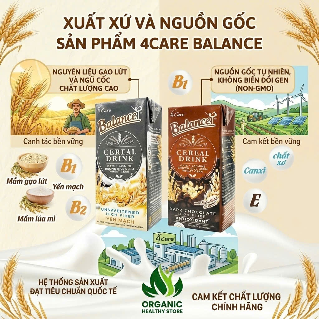 Sữa hạt ngũ cốc 4Care Balance Cereal Drinks hộp 180ml