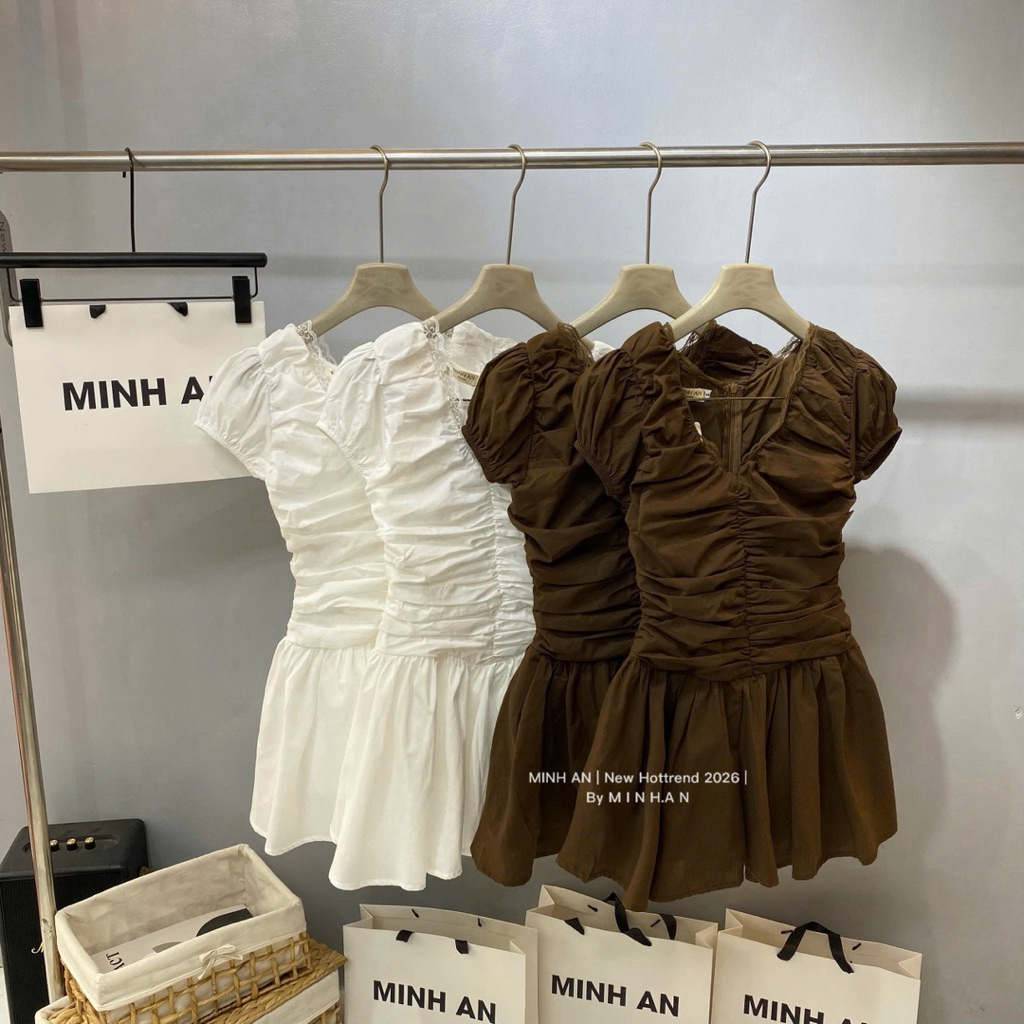 Váy dúm tay bồng phối viền ren xinh