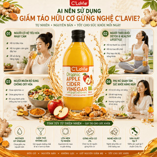 Giấm Táo Hữu Cơ Gừng Nghệ C’LaVie 500ml Nhập Khẩu Ý Hỗ Trợ Ăn Uống Lành Mạnh