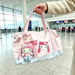 🎀Túi Du Lịch Hello Kitty Kẻ Caro Hồng Cute | Túi Xách Du Lịch Nữ Cỡ Lớn,Túi Hành Lý Xách Tay Đa Năng Máy Bay, Yoga,Gym