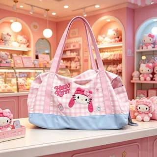 🎀Túi Du Lịch Hello Kitty Kẻ Caro Hồng Cute | Túi Xách Du Lịch Nữ Cỡ Lớn,Túi Hành Lý Xách Tay Đa Năng Máy Bay, Yoga,Gym