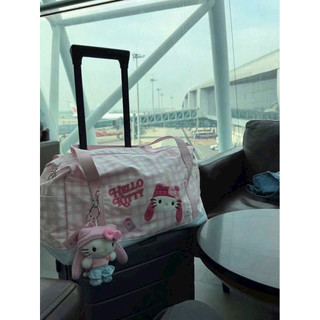 🎀Túi Du Lịch Hello Kitty Kẻ Caro Hồng Cute | Túi Xách Du Lịch Nữ Cỡ Lớn,Túi Hành Lý Xách Tay Đa Năng Máy Bay, Yoga,Gym