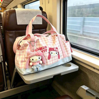 🎀Túi Du Lịch Hello Kitty Kẻ Caro Hồng Cute | Túi Xách Du Lịch Nữ Cỡ Lớn,Túi Hành Lý Xách Tay Đa Năng Máy Bay, Yoga,Gym