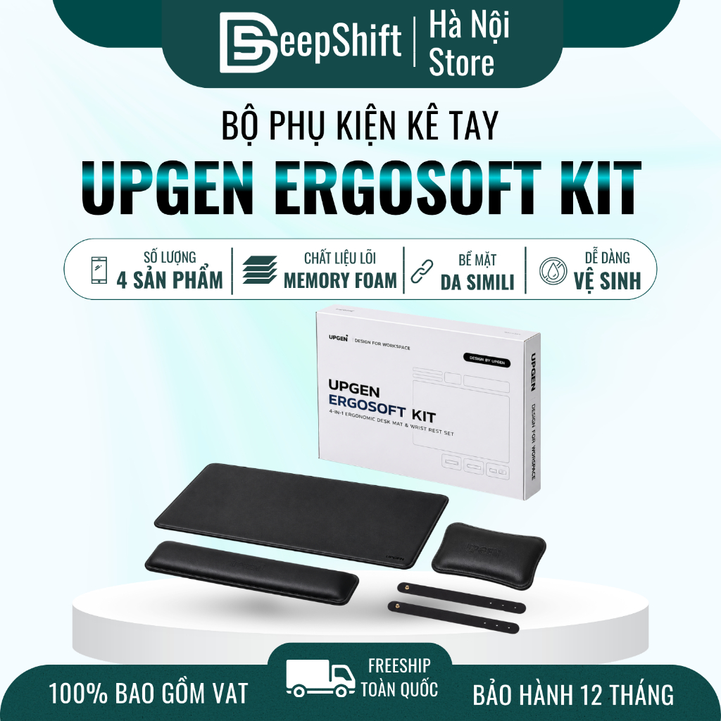 Bộ Phụ Kiện Kê Tay - Lót Chuột Upgen ErgoSoft Kit 4in1 | Chống Thấm Nước | Da Simili Cao Cấp