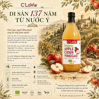 Giấm Táo Organic C’LaVie 500ml/1000ml Có Giấm Mẹ Nhập Khẩu Ý Hỗ Trợ Pha Uống, Trộn Salad