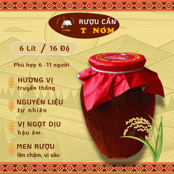 Rượu Cần T Nơm Ủ Thủ Công Truyền Thống 3 Lít (3-5 người), 6 Lít (6-11 người) + 1 cặp ống hút