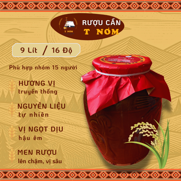 R ượu Cần T Nơm Ủ Thủ Công Truyền Thống 9 Lít ( nhóm từ 15 người) + 1 cặp ống hút