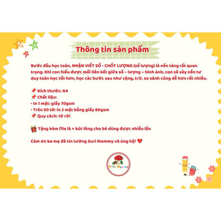[Kèm file lá bút tô xoá] Phiếu bài tập Nhận biết số - Đếm lượng Chụp lượng Suri Mommy