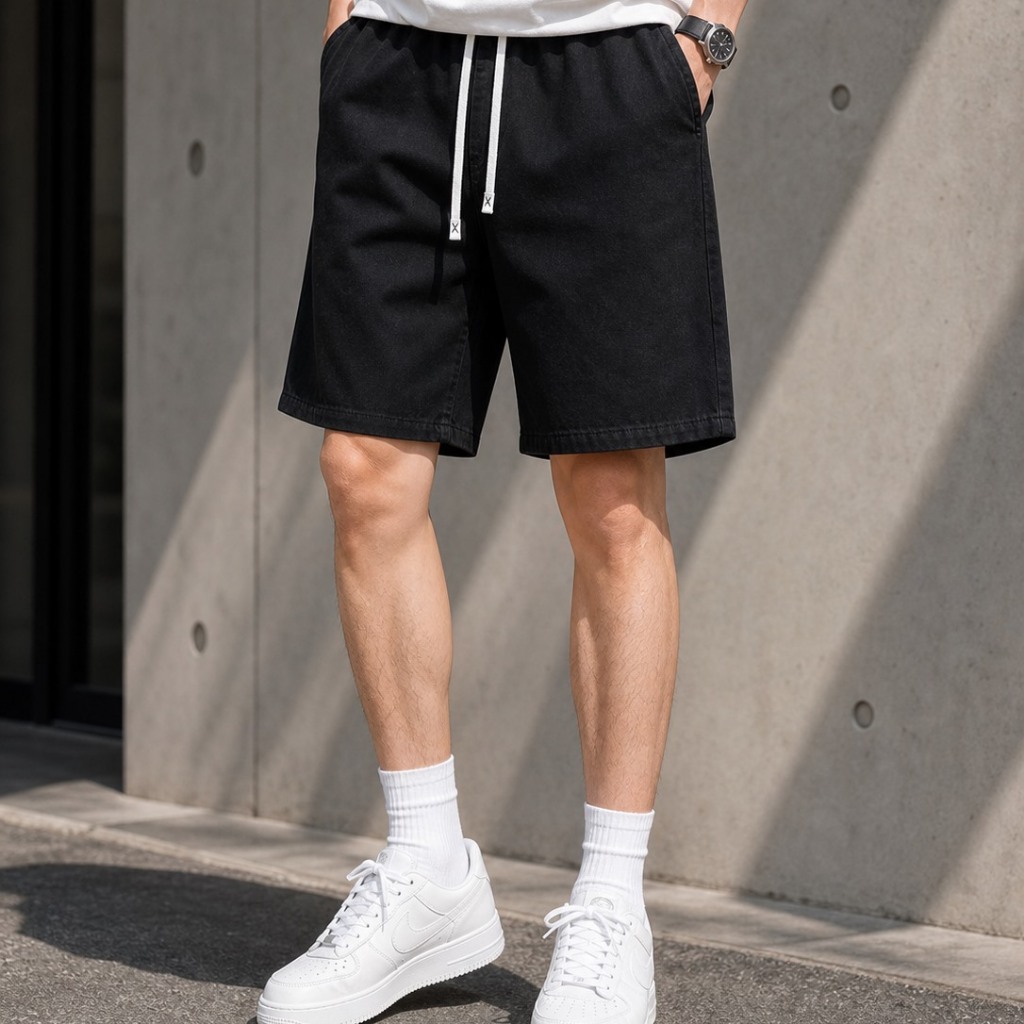 Quần Short Jean Nam Xước Form Trên Gối T.O Studio Cạp Chun Co Giãn Thoải Mái Dễ Mặc